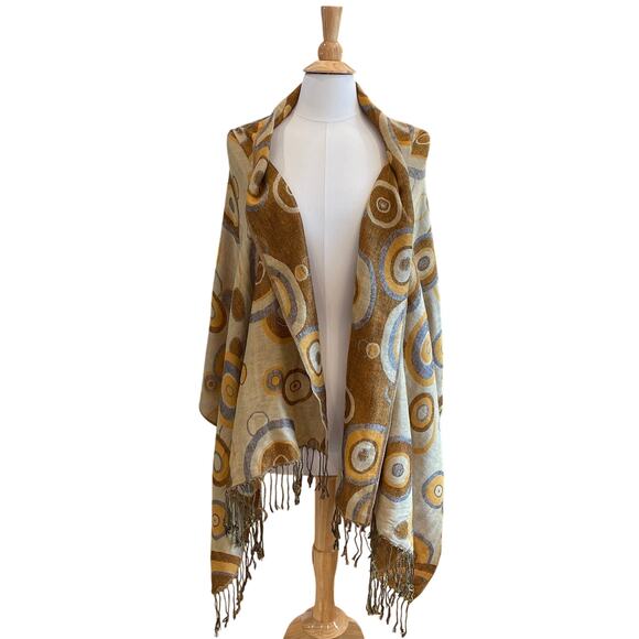 Fall Colors, Orange, Brown, Cream, Ivory Large 100% Pashmina Wrap/Shawl 27 x 70 - Picture 1 of 9